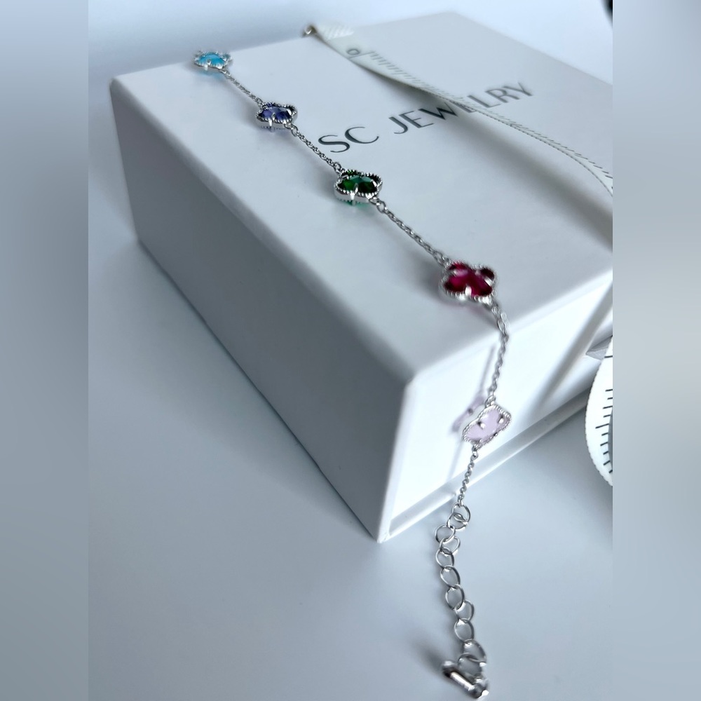 Clover Bracelet 14k Gold Filled Silver Color Luxury Jewelry - Picture 4 of 6